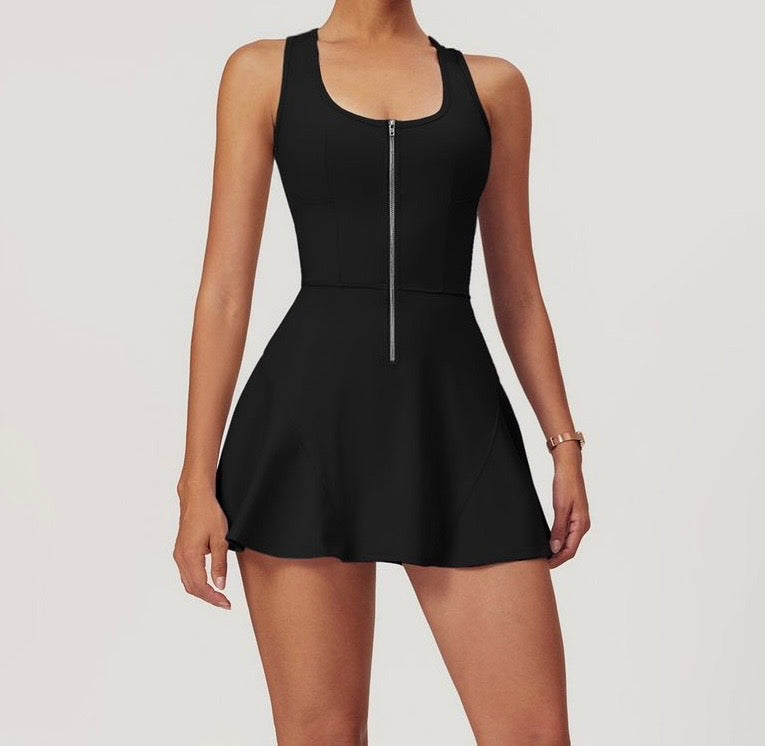 short sporty dress Women's Racerback Tennis Golf Dress with Shorts and Built-in Bra Athletic Dress with Pockets