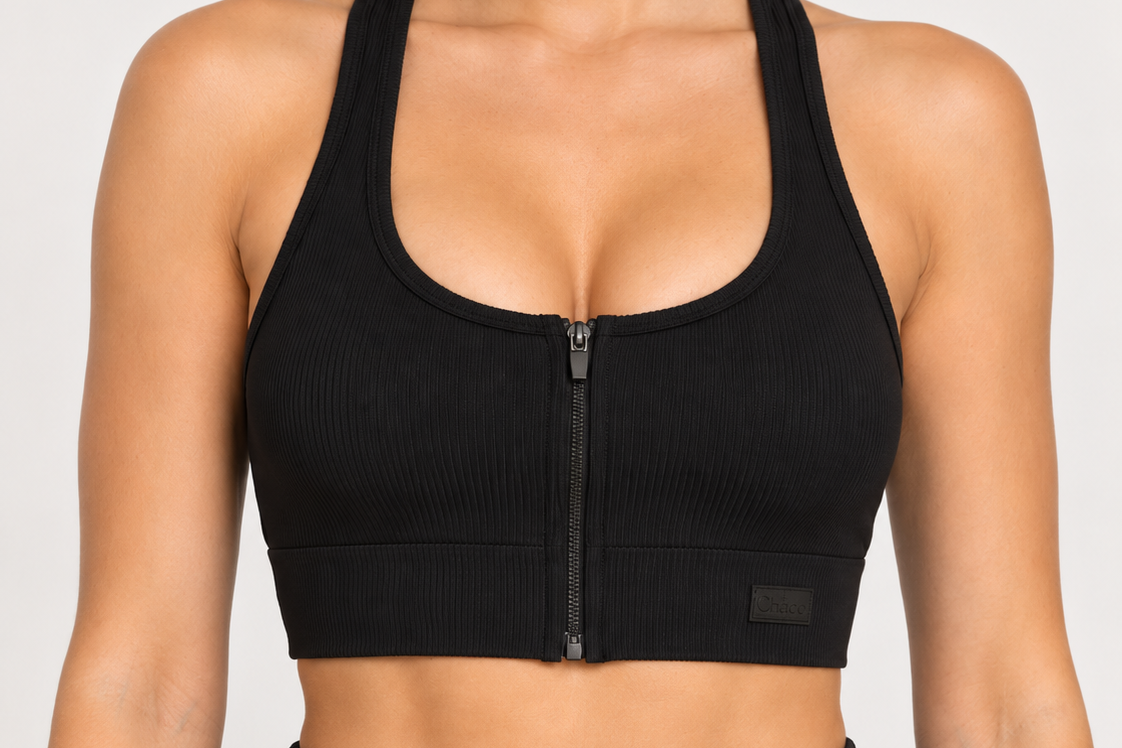 Ribbed Sports Bra -Black