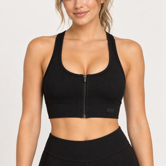 Ribbed Sports Bra -Black