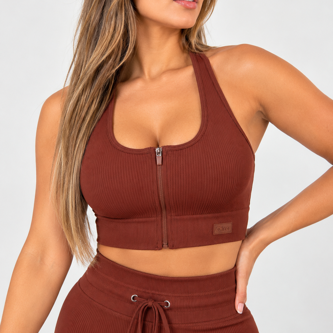 Ribbed Sports Bra- Rust