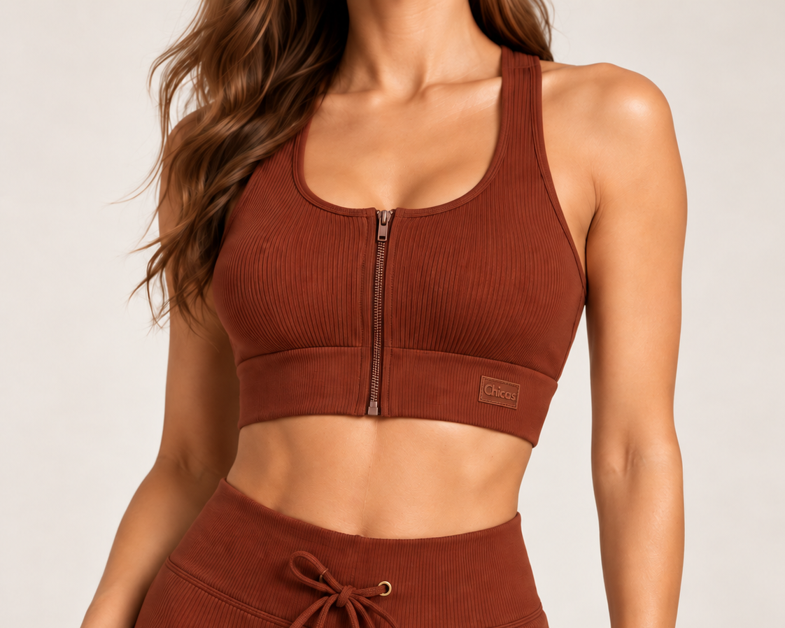 Ribbed Sports Bra- Rust
